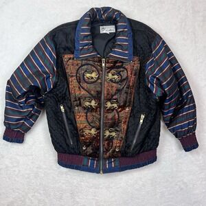 J Gallery Asian Inspired Dragon Coat Jacket Women's Size Medium Pockets Lined